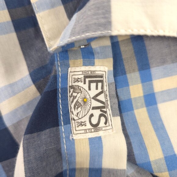 LEVI'S MEN'S PLUS SIZE XXL 2XL BLUE PLAID LONG SLEEVE SHIRT SNAP PEARL BUTTONS.. - Picture 11 of 16